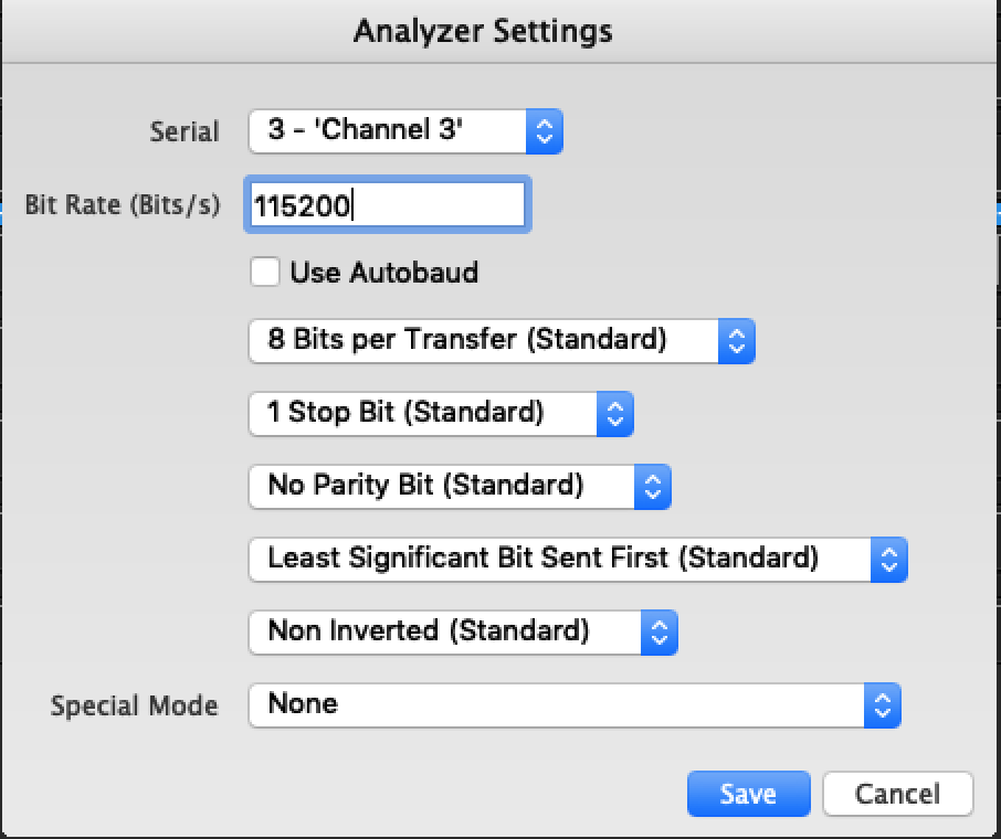 Analyzer settings